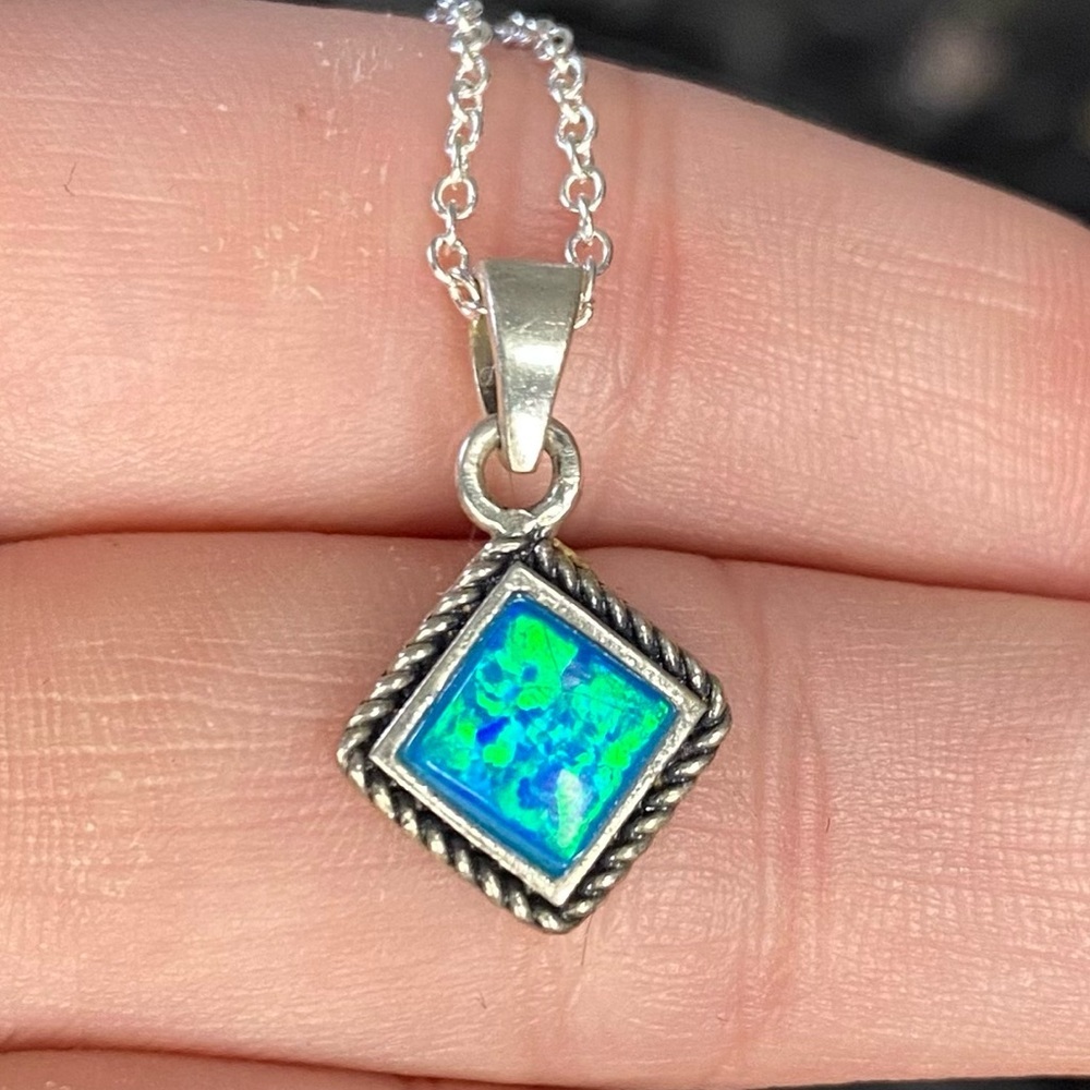 Genuine Sterling Silver and Opal pendant necklace